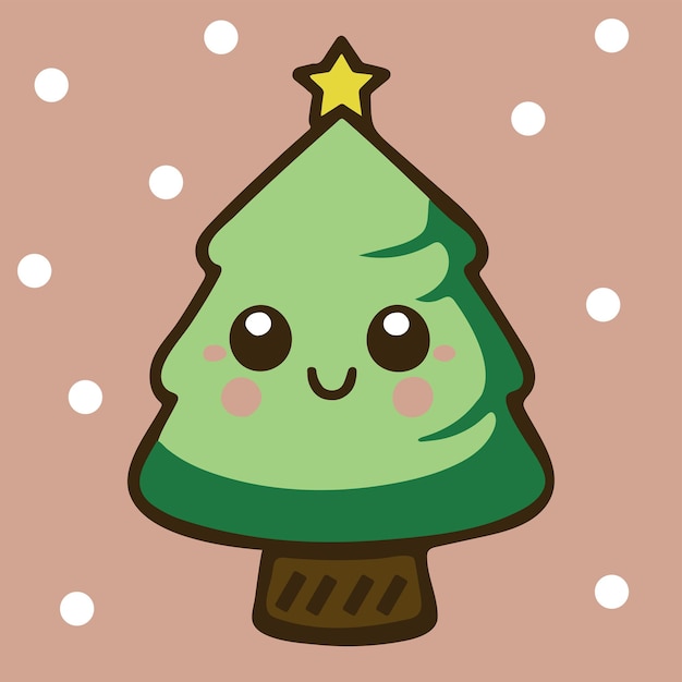 Cute adorable kawaii christmas tree Happy cartoon holiday vector icon