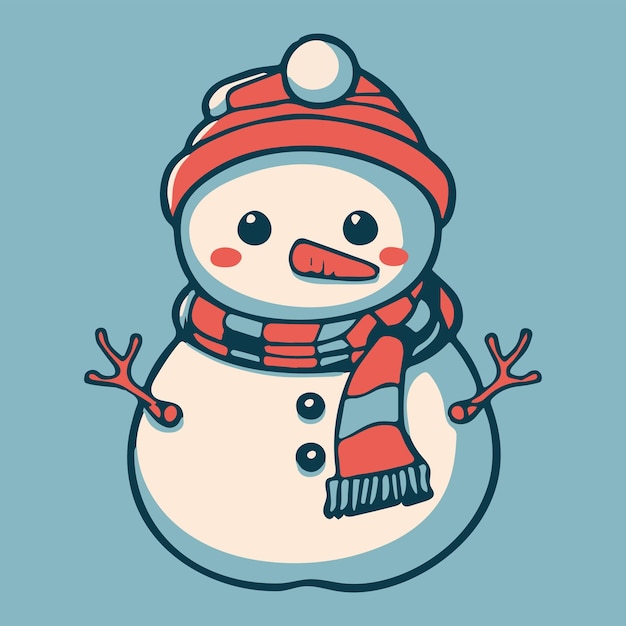 Cute adorable kawaii snowman illustration Happy christmas holiday celebration