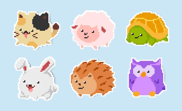 Cute and adorable pixel art style cartoon animal stickers set 2