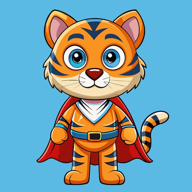 Vector cute and adorable tiger superhero in cartoon style icon illustration