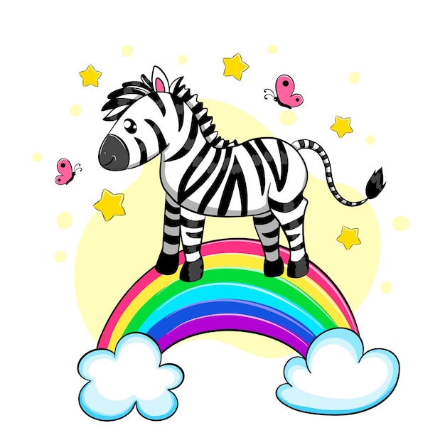 Cute african animal and rainbow in cartoon style Vector illustration