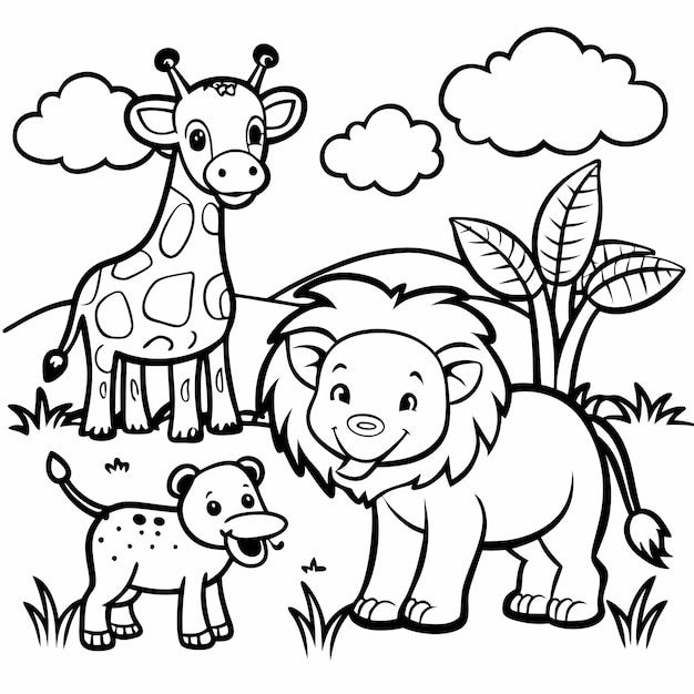 Vector cute african animals coloring page