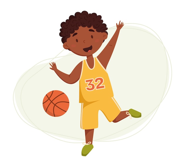 Cute african black boy playing basketball vector illustration Daily routine Schedule Illustration on abstract background