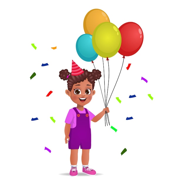 Cute african girl kid holding balloons in birthday party