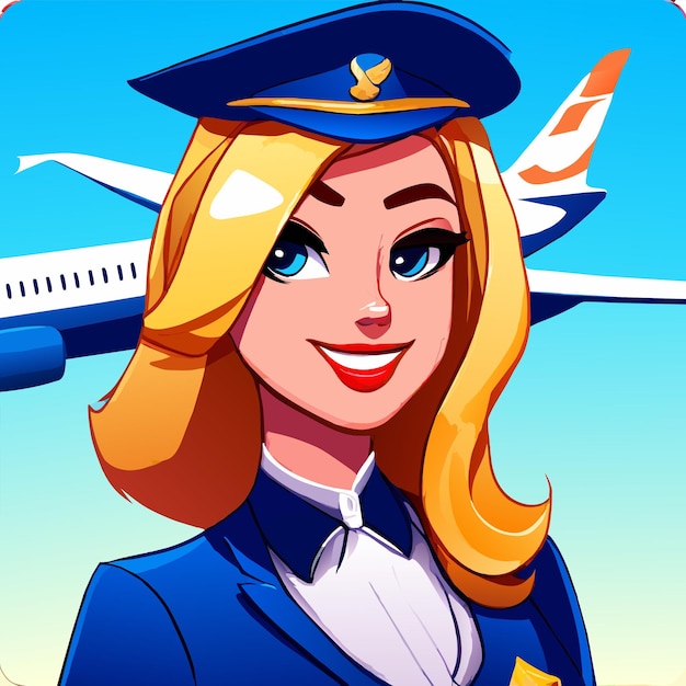 Vector cute air hostess hand drawn flat stylish cartoon sticker icon concept isolated illustration