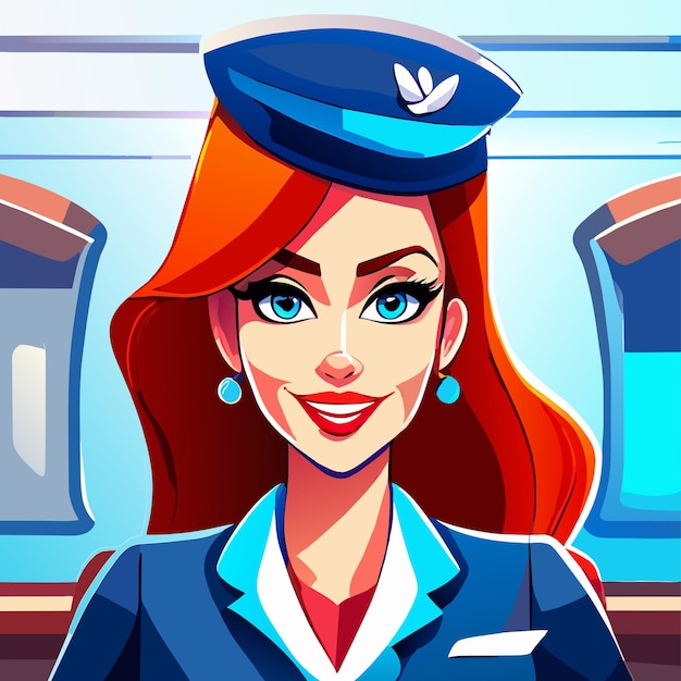 Vector cute air hostess hand drawn flat stylish cartoon sticker icon concept isolated illustration