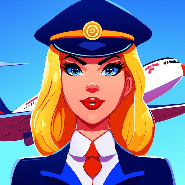 Vector cute air hostess hand drawn flat stylish cartoon sticker icon concept isolated illustration