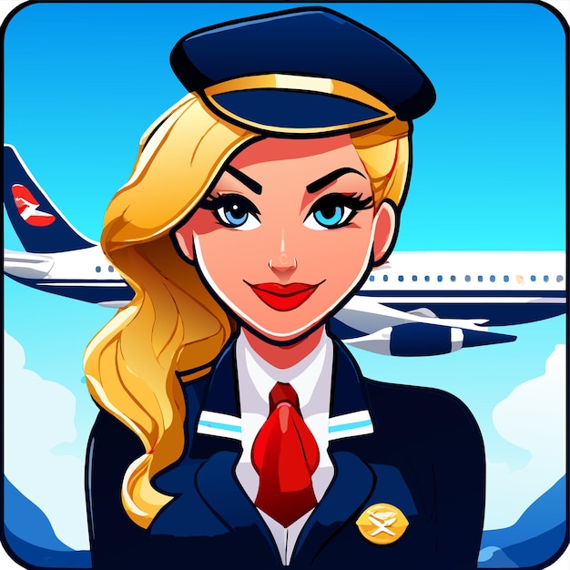 Vector cute air hostess hand drawn flat stylish cartoon sticker icon concept isolated illustration