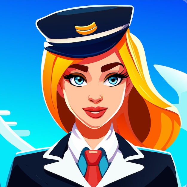 Vector cute air hostess hand drawn flat stylish cartoon sticker icon concept isolated illustration