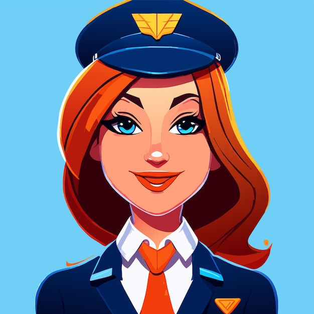 Vector cute air hostess hand drawn flat stylish cartoon sticker icon concept isolated illustration