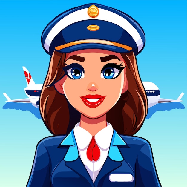 Vector cute air hostess hand drawn flat stylish cartoon sticker icon concept isolated illustration