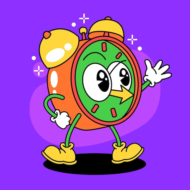 cute alarm clock cartoon characters with doodle art style