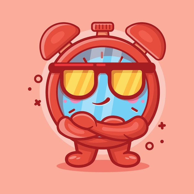 cute alarm clock character mascot with cool expression isolated cartoon in flat style design