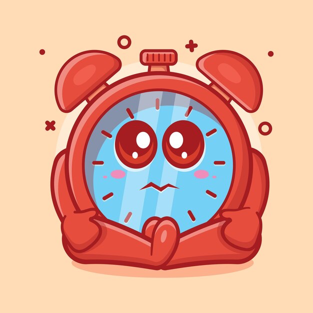 cute alarm clock character mascot with sad expression isolated cartoon in flat style design