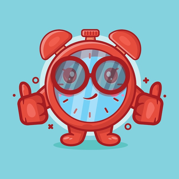 cute alarm clock character mascot with thumb up hand gesture isolated cartoon in flat style design