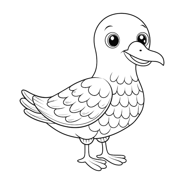 a cute albatross cartoon coloring page vector for kids