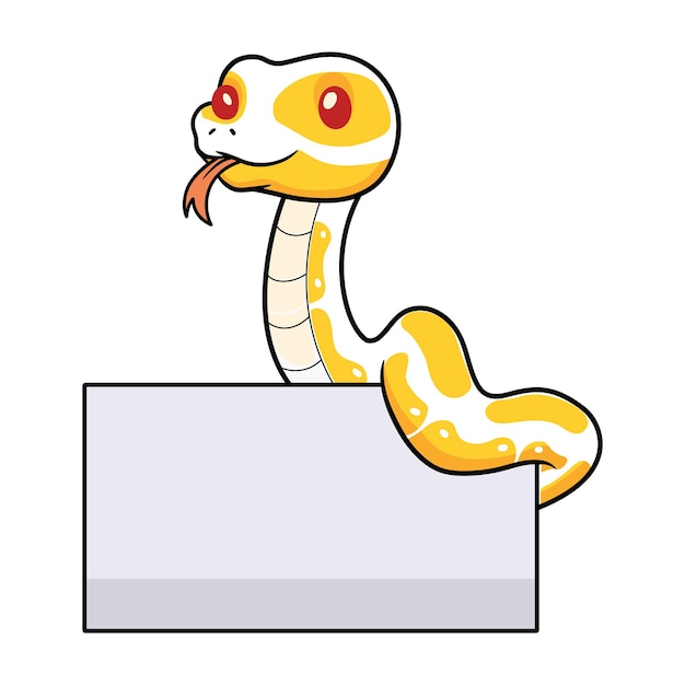 Cute albino ball python snake cartoon with blank sign