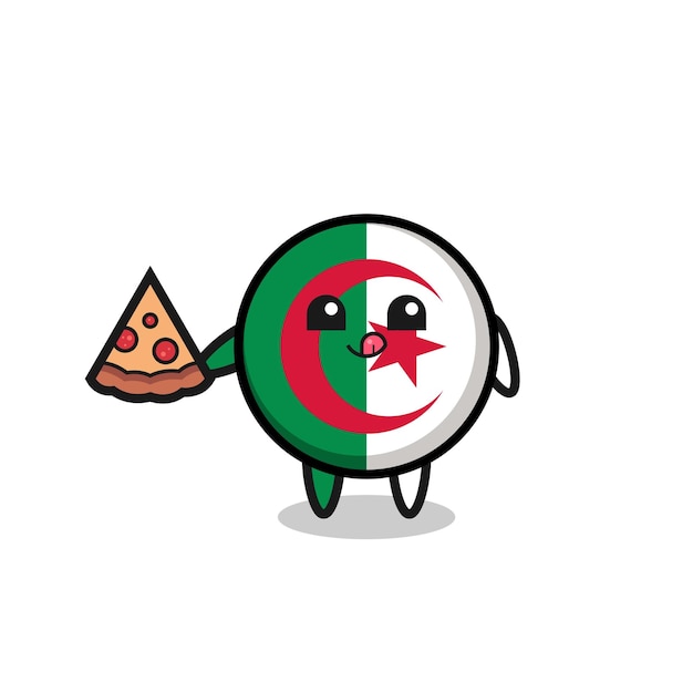 Cute algeria flag cartoon eating pizza cute design