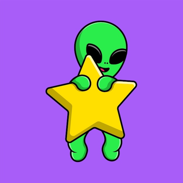 Cute Alien Flying With Star Cartoon Vector Icon Illustration