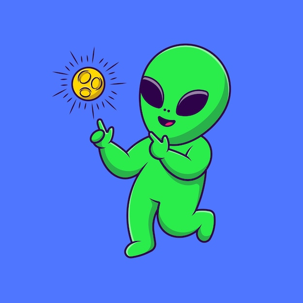 Cute Alien Get Ideas Cartoon Vector Icons Illustration.