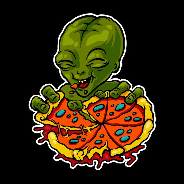 cute alien pizza illustration