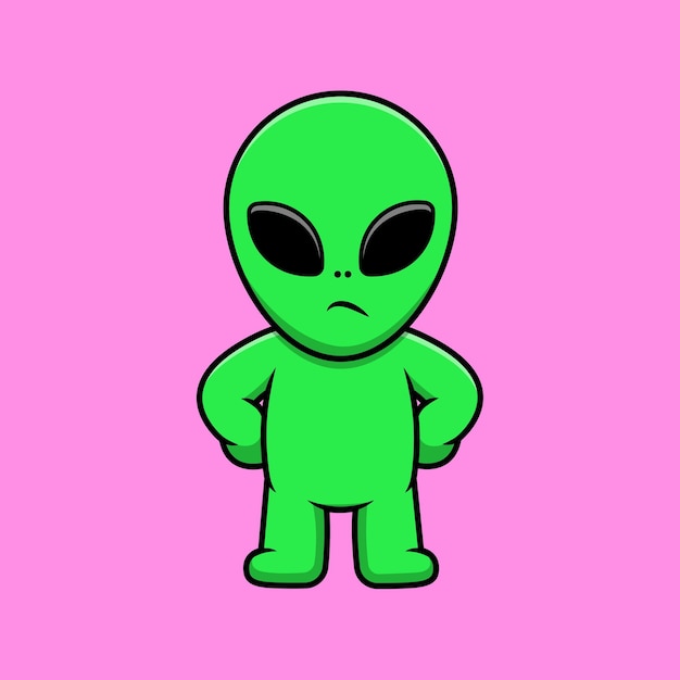 Cute Alien Standing Cartoon Vector Icon Illustration