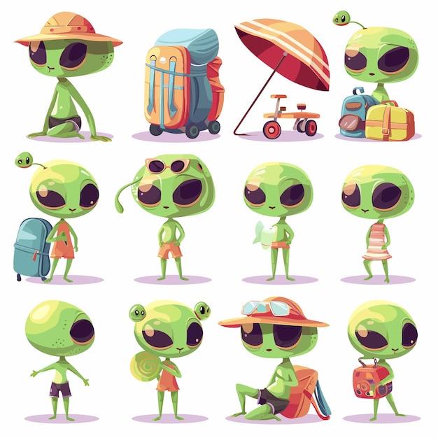 Vector cute_alien_vacation_vector_cartoon