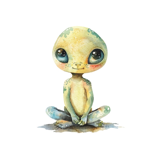 cute alien vector illustration in watercolor style