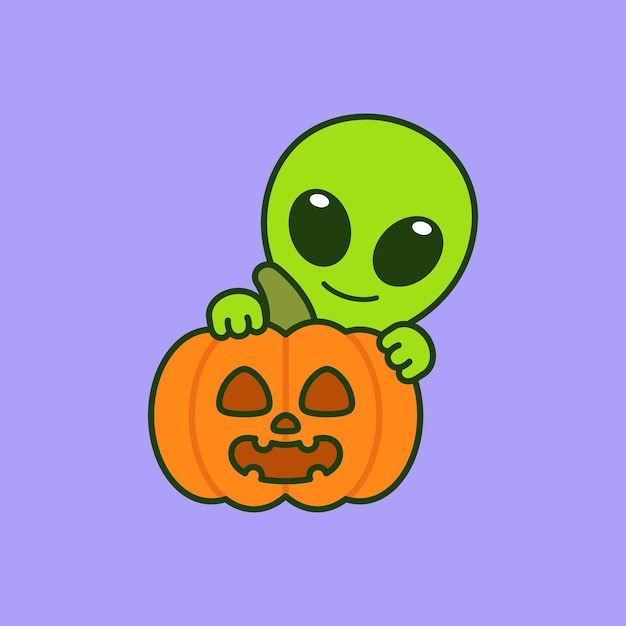 Cute Alien With Jack o Lantern