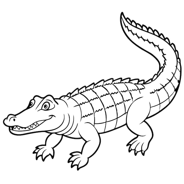 Vector cute alligator animal cartoon style vector illustration in highquality line art on a white backgrou