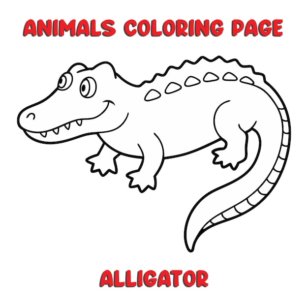 Vector cute alligator outline art illustration coloring page book for kids