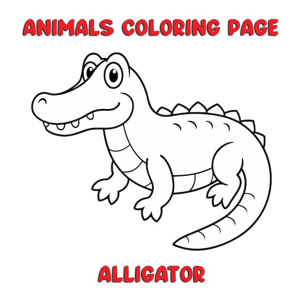 Vector cute alligator outline art illustration coloring page book for kids