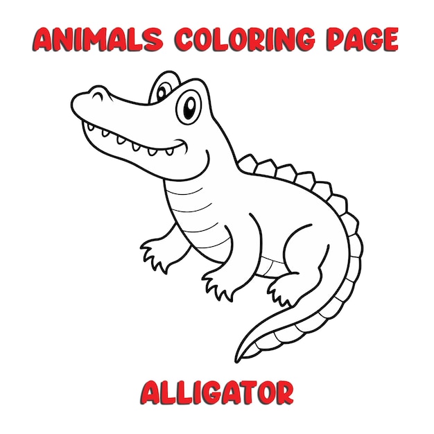 Vector cute alligator outline art illustration coloring page book for kids