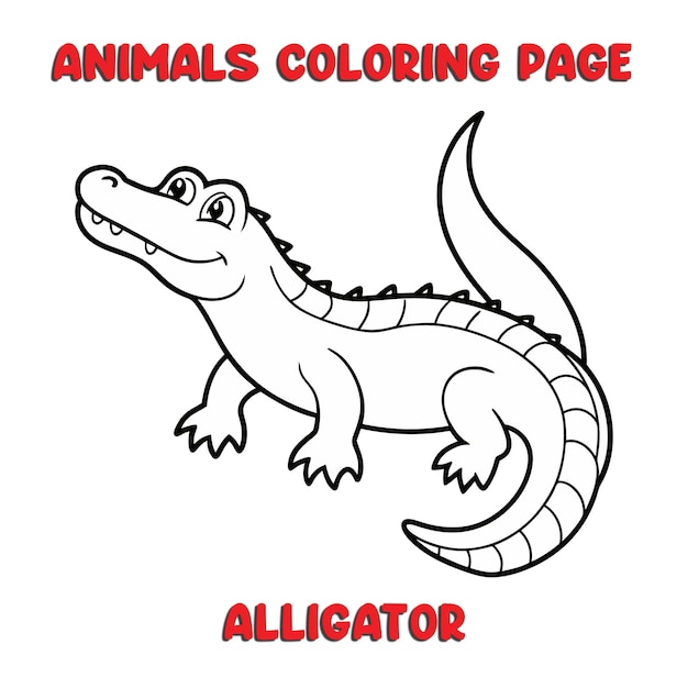 Vector cute alligator outline art illustration coloring page book for kids