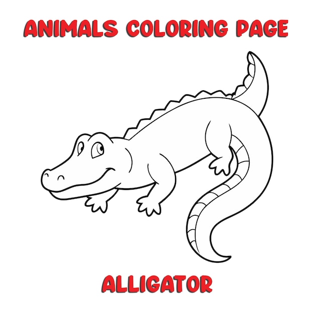 Vector cute alligator outline art illustration coloring page book for kids