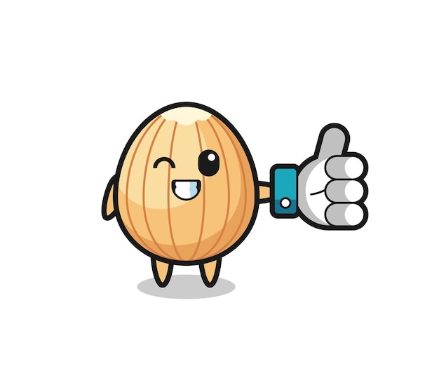 Cute almond with social media thumbs up symbol