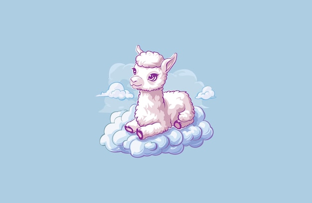 Vector cute alpaca on the clouds design vector illustration