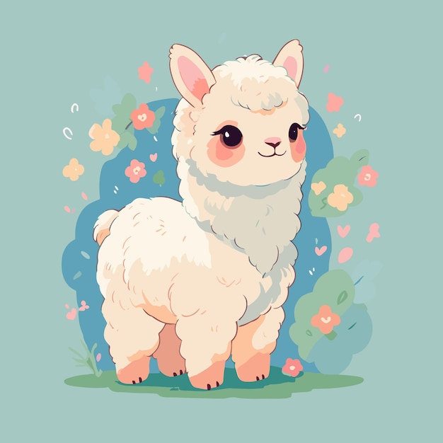 Cute alpaca illustration featuring a fluffy coat and large eyes