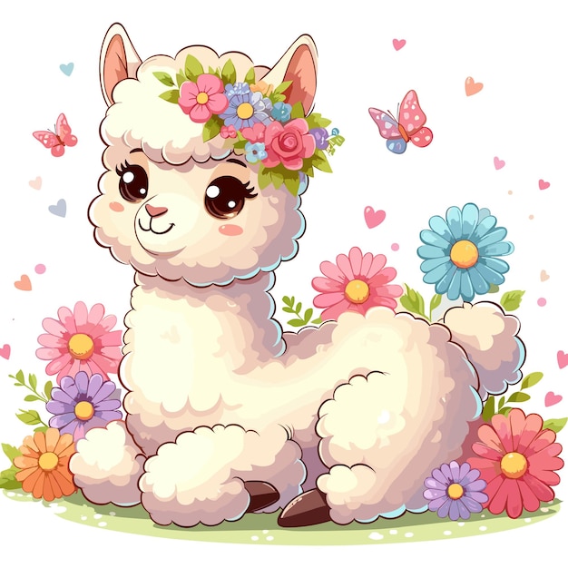 Cute Alpaca Vector Cartoon illustration