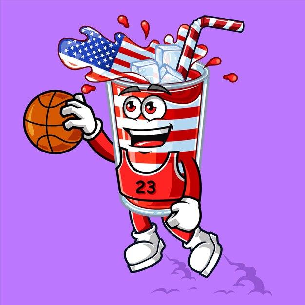 Cute America drink flag playing basketball vector mascot illustration