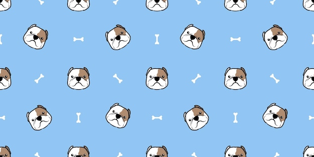 Cute american bully dog cartoon seamless pattern, vector illustration