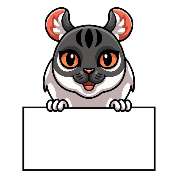 Cute American curl cat cartoon holding blank sign