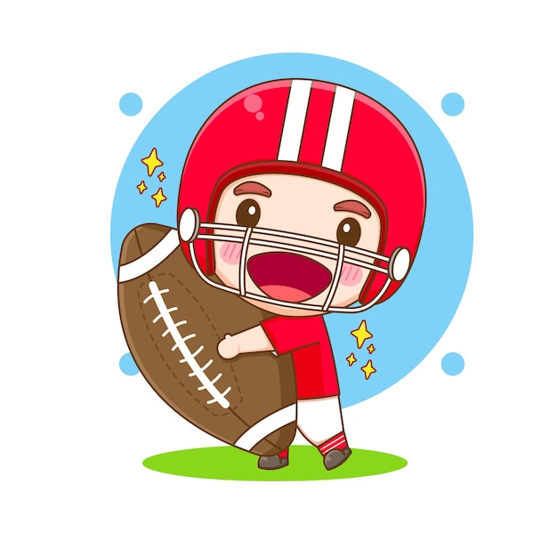 Cute American football player Chibi cartoon character illustration