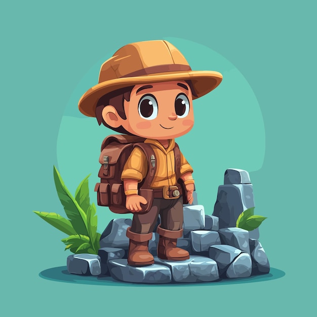 Vector cute ancient ruins explorer cartoon vector icon