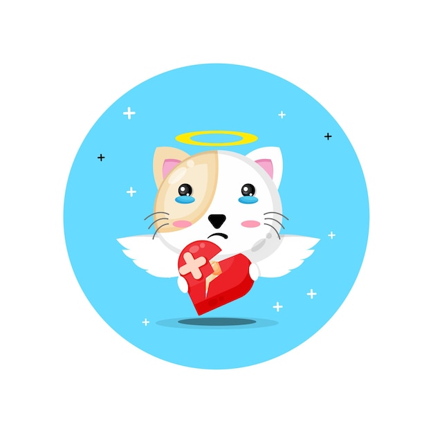 Cute angel cat is sad holding love