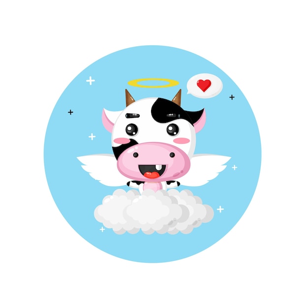 Cute angel cow flying in the sky