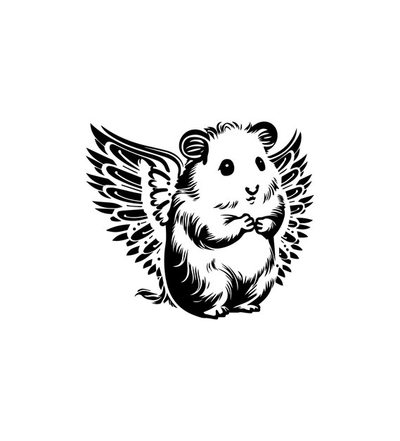 Vector cute angel hamster black and white vector illustration