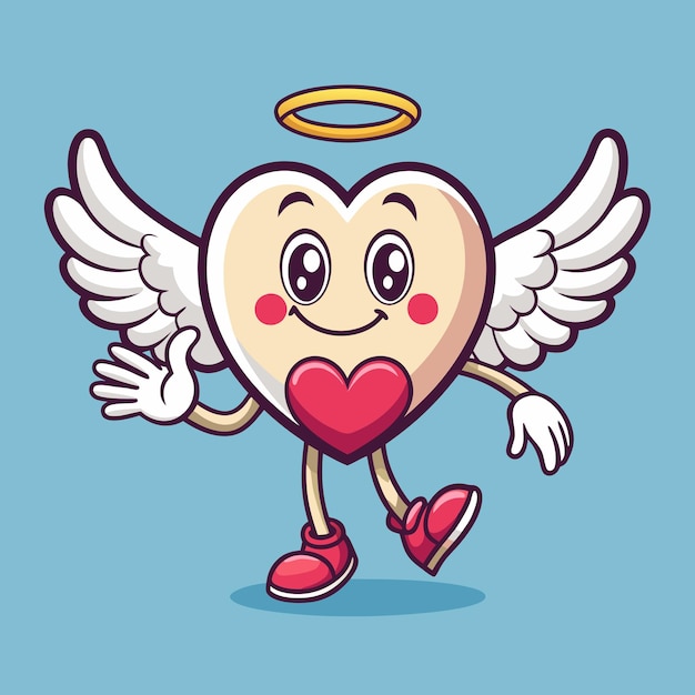 Vector cute angel waving hand and heart cartoon vector illustration