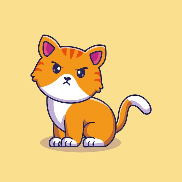 Cute angry cat sitting cartoon vector icon illustration