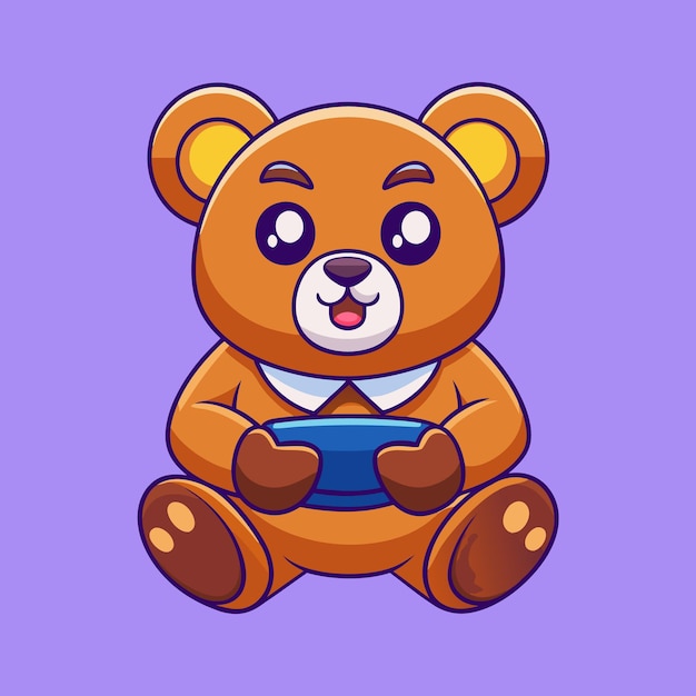 cute angry Gaming bear Cartoon or Mascot Logo Illustration